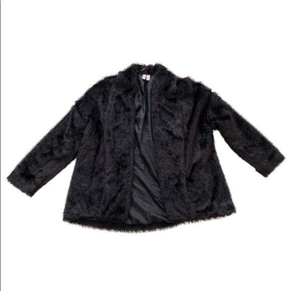 Madison Jacket Black Faux Fur Tipped Fox Open Front Swing Jacket Coat Small - Picture 3 of 13